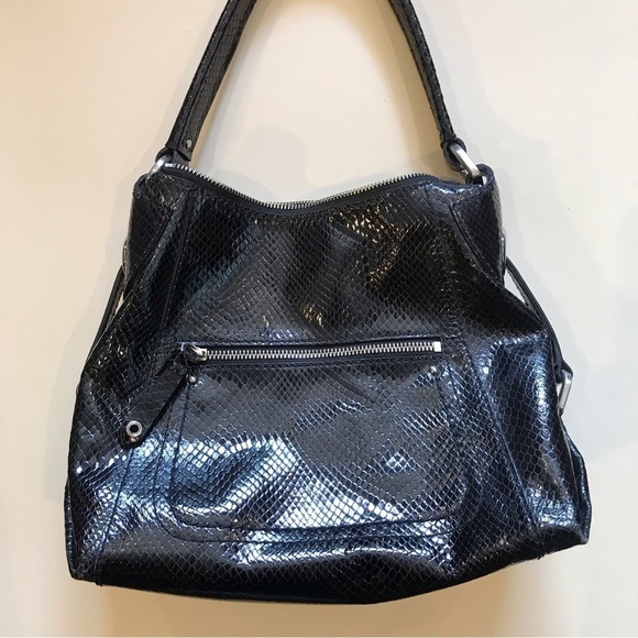 Cole Haan Black Embossed Snakeskin Shoulder Bag - Picture 1 of 16